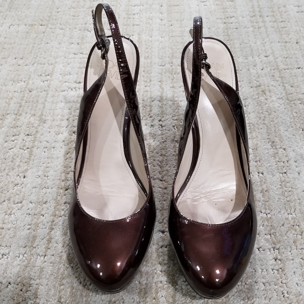 Joan & David Brown Patent Slingback Pumps-Size 8